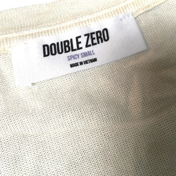 Double Zero T-Shirt Ivory Short Sleeve Round Neck Stretch Knit Women's Small Top - Picture 2 of 6